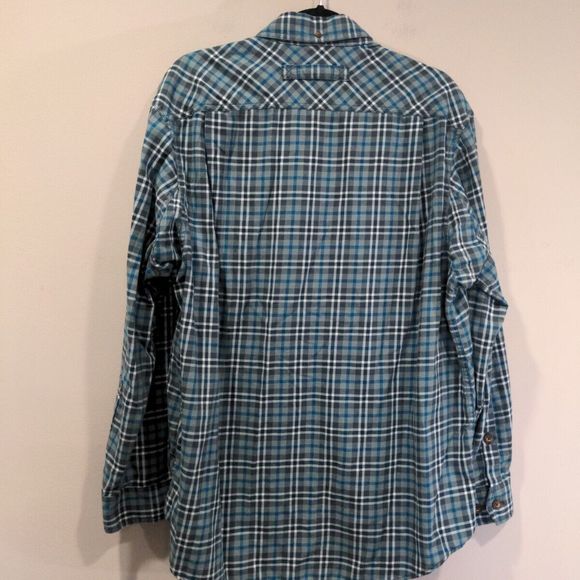 Duluth Mens Free Swingin Wicking Flannel Shirt Size L Blue Button LS Lightweight - Picture 9 of 14